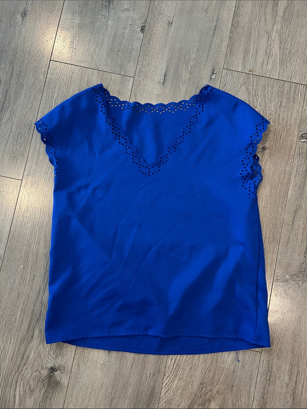 SHEIN Cobalt Blue Eyelet V-Neck Cap Sleeve Blouse
